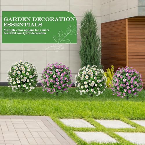 23 Inch Set of 2 Artificial Boxwood Topiary with Sunflowers and Spikes for Outdoor Decor