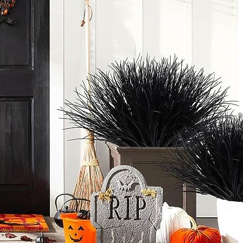 Fake Black Plants Artificial Grass for Outdoor Halloween Decor 12Pcs
