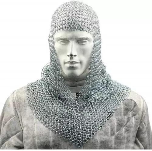 Medieval Aluminum 10mm Butted Ring Chainmail Coif for Reenactment and LARP
