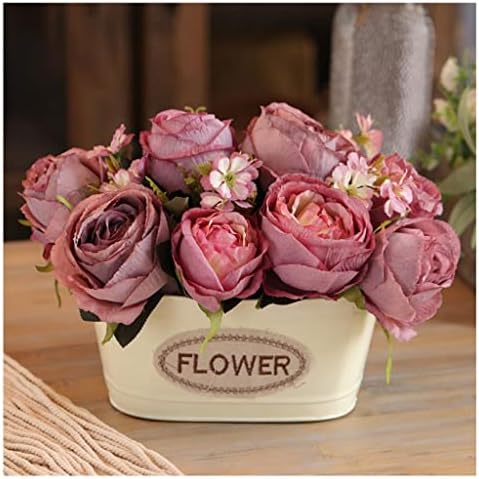 Artificial Flowers in Vase with Iron Pot for Home Decor