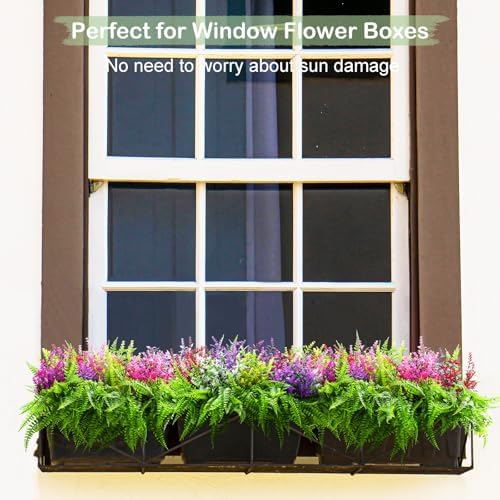 24 Pcs Artificial Greenery Faux Boston Ferns and Lavender Flowers
