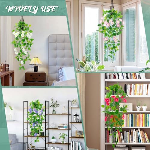 LOYWREE Artificial Hanging Potted Plant 39in Red Vine with Flowers for Home Office Decor