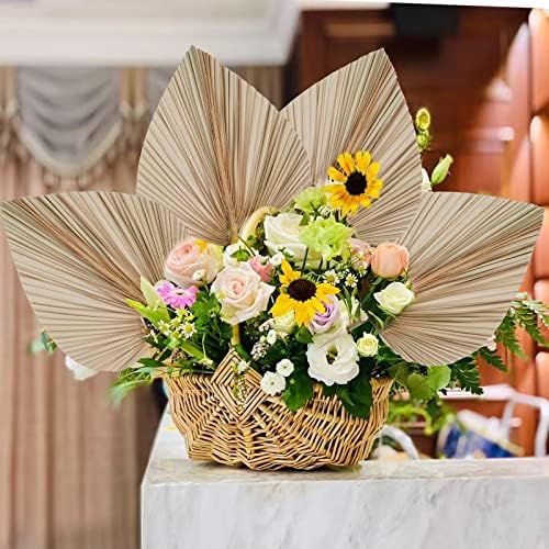 Rbenxia 4 Piece Dried Palm Leaves Heart Shaped Boho Fans for Holidays Weddings Parties and Baby Showers