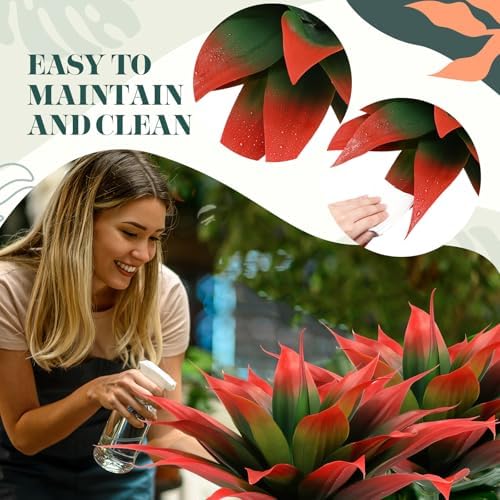 Giegxin 2 Pack 18 Inch Artificial Agave Plants Red UV Resistant Fake Succulent for Indoor Outdoor Home Office Decor