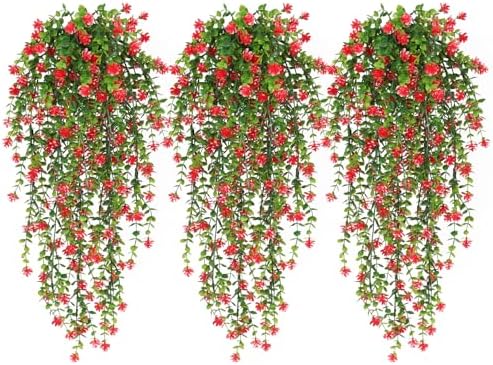 RECUTMS Artificial Hanging Plants Set of 3 Red