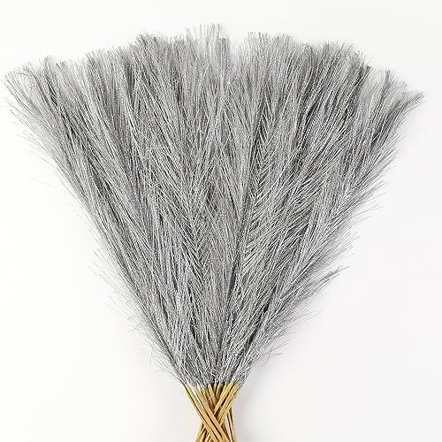 30 pcs Silver Faux Pampas Grass Decor 17 Inch