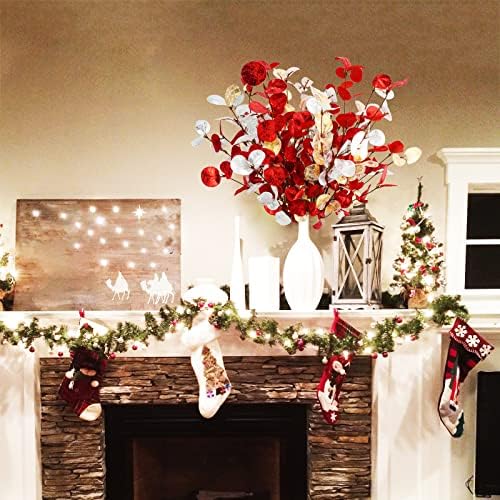 Agusbagli 6 Pcs Artificial Eucalyptus Leaves 28 Velvet Christmas Decor