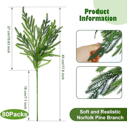 Jutom 80 Pcs Artificial Norfolk Pine Branches