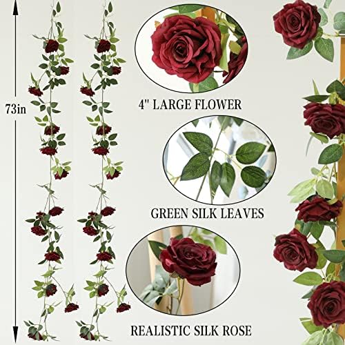 2 Strands 73 Inch Artificial Silk Rose Garland Burgundy