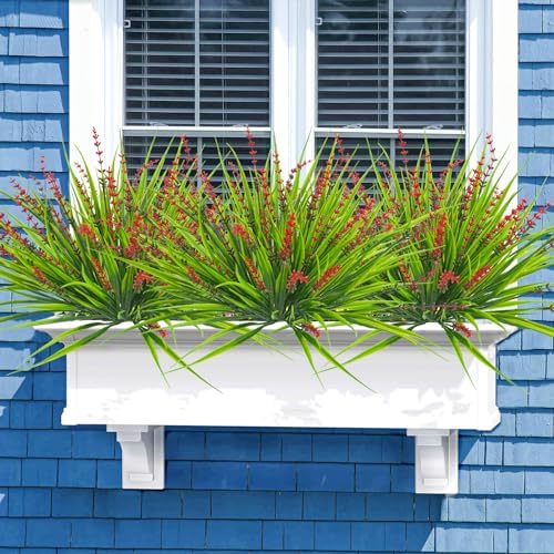 10 Pcs Artificial Plants Outdoor Red Faux Plastic Monkey Grass
