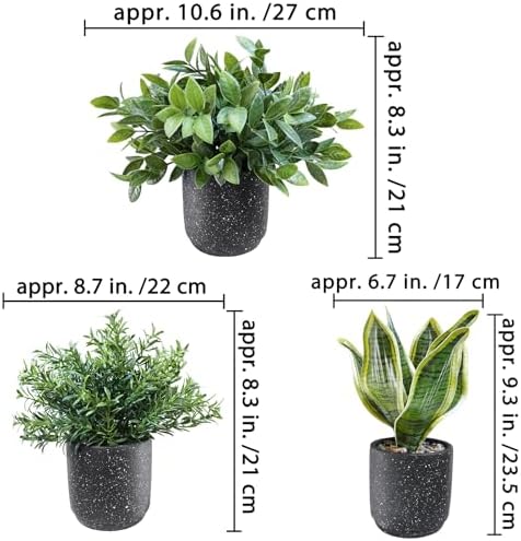 Winlyn 3 Pack Artificial Plants in Black Cement Pots