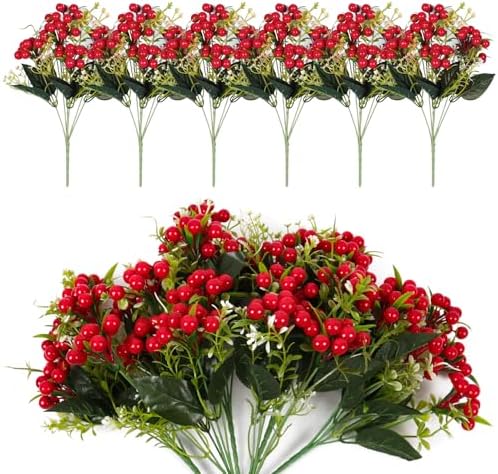 RECUTMS Artificial Christmas Berry Branches 6 Pcs for Decor