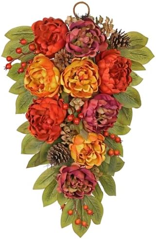 Fall Teardrop Swag with Peonies 236 Inch Artificial Hanging Decor