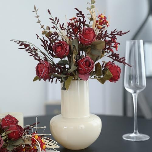 EAZHOP Natural Dried Rose Bouquet 6 Flowers Set 14 Inches Wedding Decoration