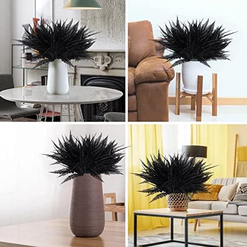 RECUTMS 6Pcs Artificial Boston Fern Plants Black UV Resistant Outdoor Indoor Decor