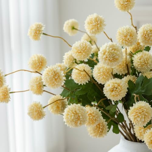 Mizii 6Pcs Yellow Artificial Chrysanthemums with Stems