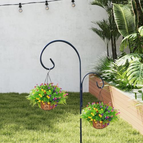 Artificial Hanging Plants with Basket for Outdoor Decor 2 Sets of 17 Inch Faux Flowers in Coconut Pot