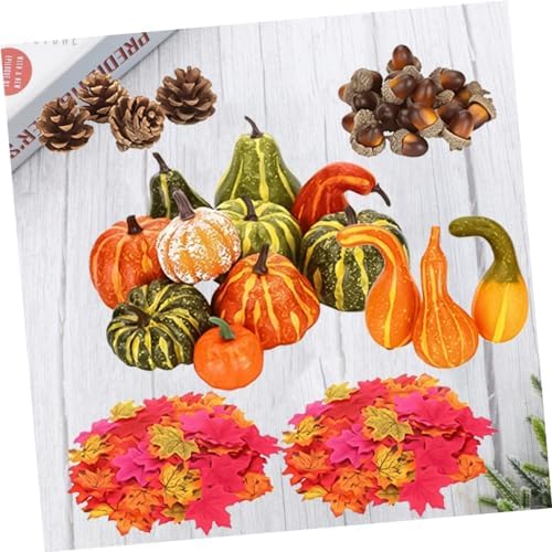 IMIKEYA 141pcs Halloween Artificial Pumpkins Acorns and Maple Leaves Decor