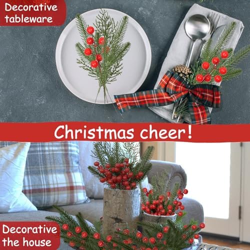 95PCS Christmas Wrapping Decor Set with Artificial Pine Faux Greenery and Red Berries