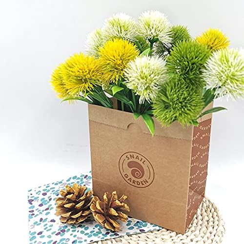 SNAIL GARDEN 15Pcs Artificial Dandelion Bouquet with Vase Kraft Bag