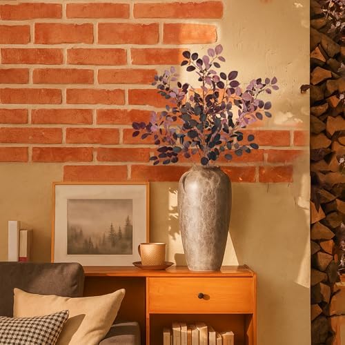 Fall Stems for Vases - Artificial Eucalyptus 3pcs 28 Inch Burgundy