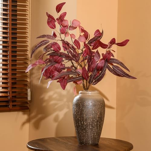 3 Pcs 30 Inch Burgundy Artificial Eucalyptus Stems for Fall Decor