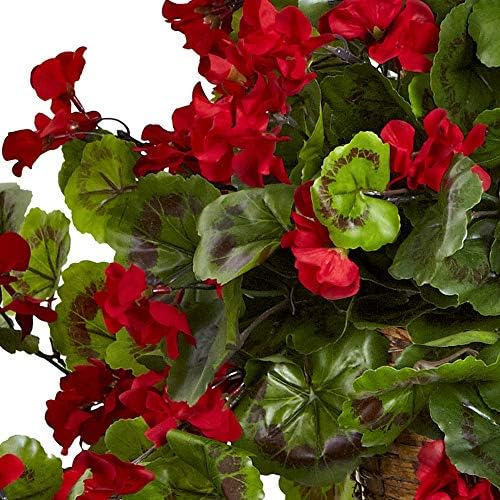 Nearly Natural Red Geranium Hanging Basket UV Resistant