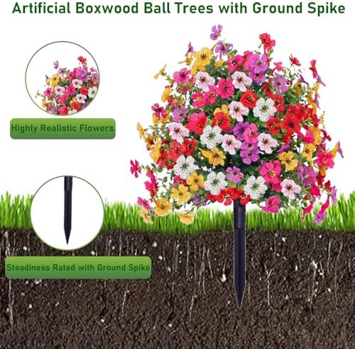Set of 2 Artificial Boxwood Ball Trees with Ground Spike