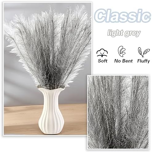30 pcs Silver Faux Pampas Grass Decor 17 Inch