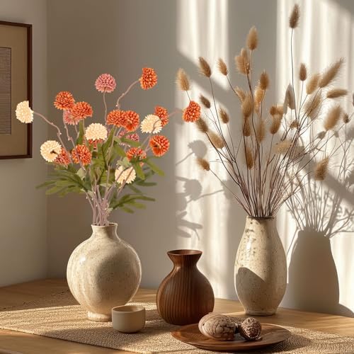 20 Pack Mixed Orange Faux Flowers Pompon Mums Bulk