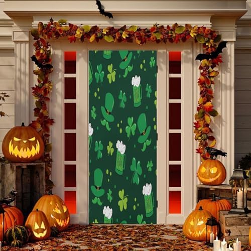 Susiyo Leprechaun Hat Mustache Halloween Door Cover 32x79 in