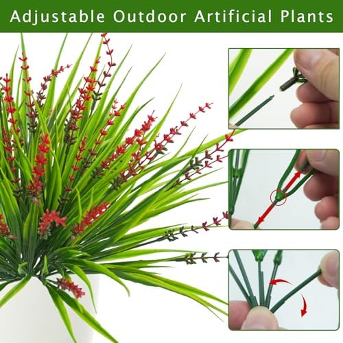 10 Pcs Artificial Plants Outdoor Red Faux Plastic Monkey Grass