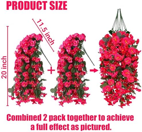 Sggvecsy Artificial Hanging Flowers for Outdoor Spring Summer Decoration 4PCS Rose Red