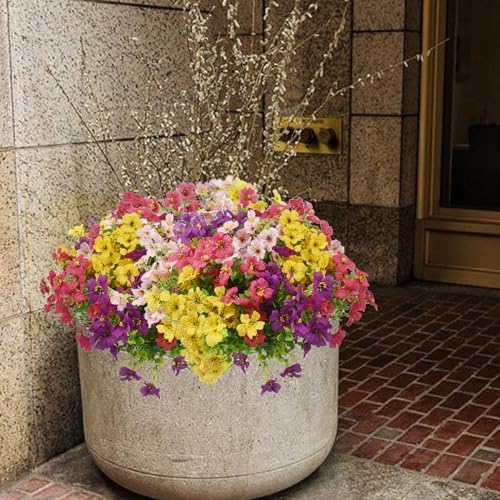Vopie Artificial Flowers 12 Bundle UV Resistant Fake Silk Plants
