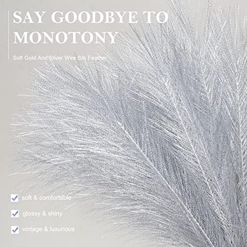 Pusuny 5PCS 18 Inch Silver Artificial Pampas Grass