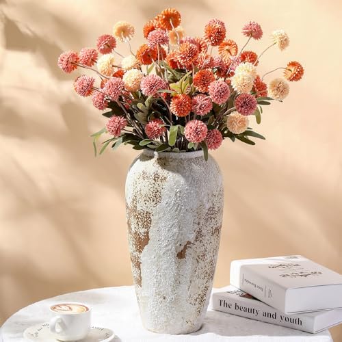 20 Pack Mixed Orange Faux Flowers Pompon Mums Bulk