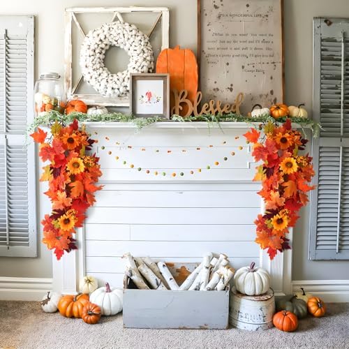 HIAGROW 2Pcs Fall Hanging Maple Leaf Decor for Autumn Decorations