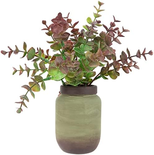 Northlight Real Touch Two-Toned Spring Eucalyptus Artificial Plant in Ceramic Pot 10 Inch
