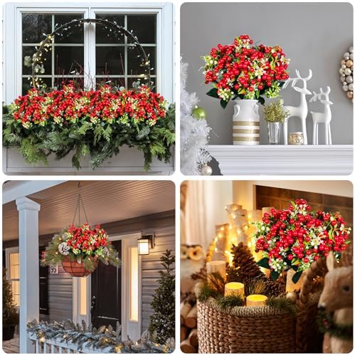 RECUTMS Artificial Christmas Berry Branches 6 Pcs for Decor