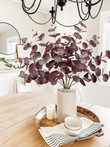 5 Pcs Artificial Burgundy Eucalyptus Stems Fall Decor