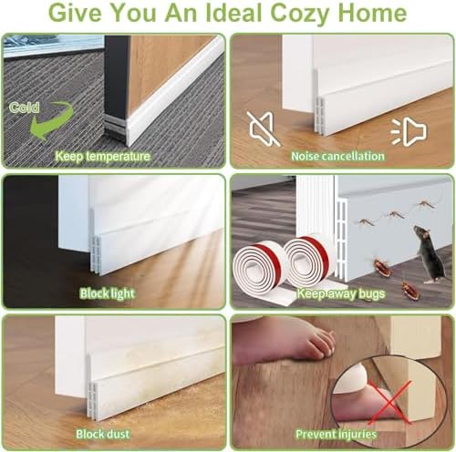 2PCS White Door Draft Blocker with Strong Adhesive