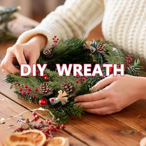 60 Pcs Set Artificial Pine Branches with Red Berries for Christmas