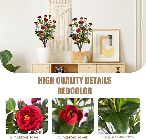 Artificial Camellia Tree 2 Pack 36 Inch Red