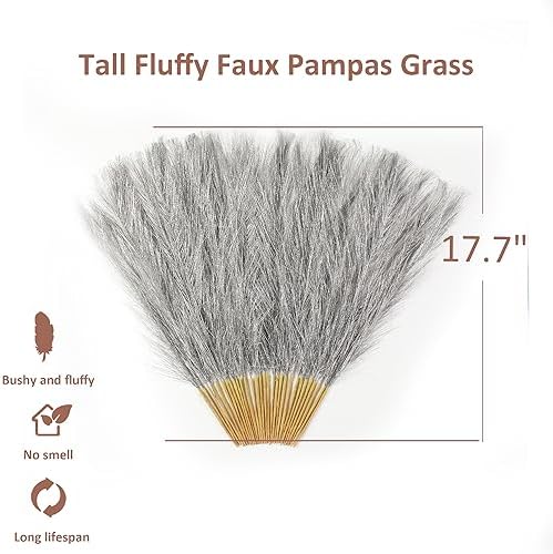 30 pcs Silver Faux Pampas Grass Decor 17 Inch