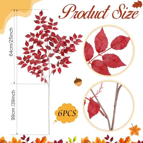 6pcs 39inch Artificial Cimicifuga Plant Leaves for Fall Decor