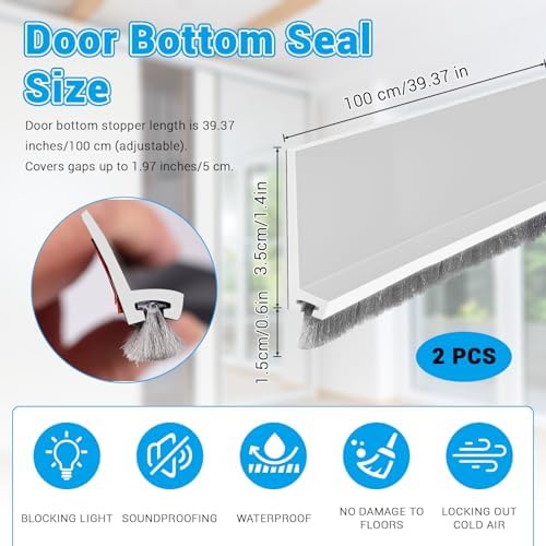 Huakaile 2 Pack Rubber Door Sweep with Brush