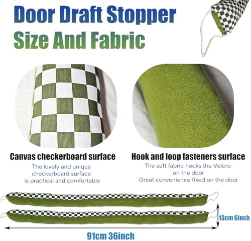 2 Pack Heavy-Duty Door Draft Stopper with Handle - Green and White Lattice Design
