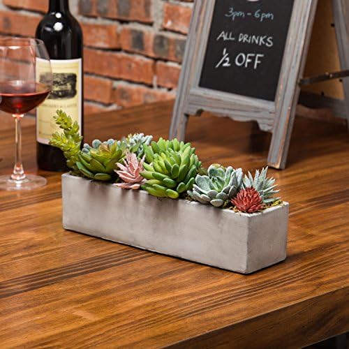 MyGift Faux Succulent Arrangement in 12-Inch Gray Cement Pot