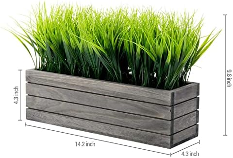 MyGift Artificial Grass in Vintage Gray Wooden Planter