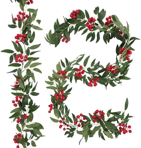 Artificial Hanging Willow Vines with Red Berries Christmas Garland 2Pcs